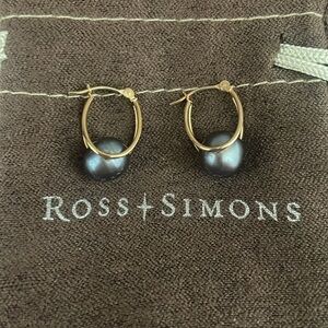 14kt Ross Simons 8mm Black Cultured Pearl earrings new in box